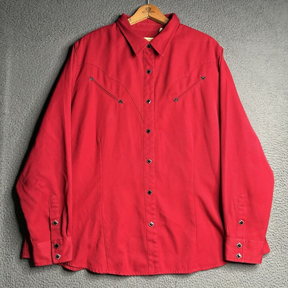 Roper Mens 3XL Shirt Western Pearl Snap Black Red Embroidered Smile Pocket Rayon